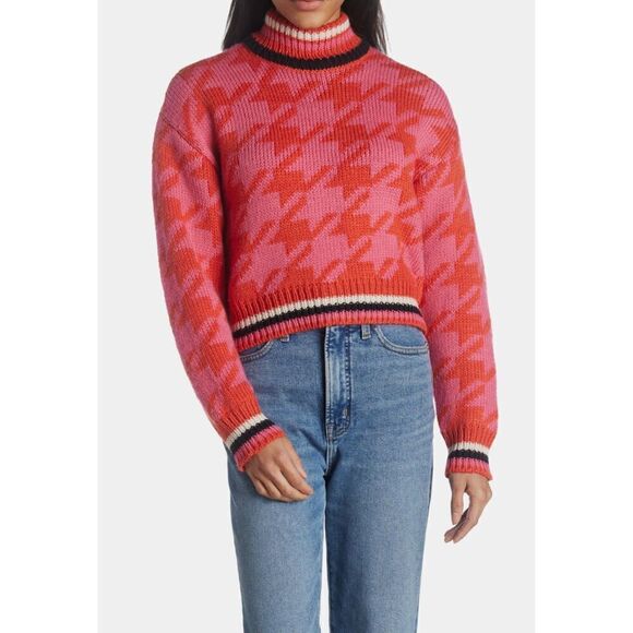 Vero Moda Alecia Crewneck Sweater Women's Size XL Pink Red Houndstooth - Picture 1 of 9